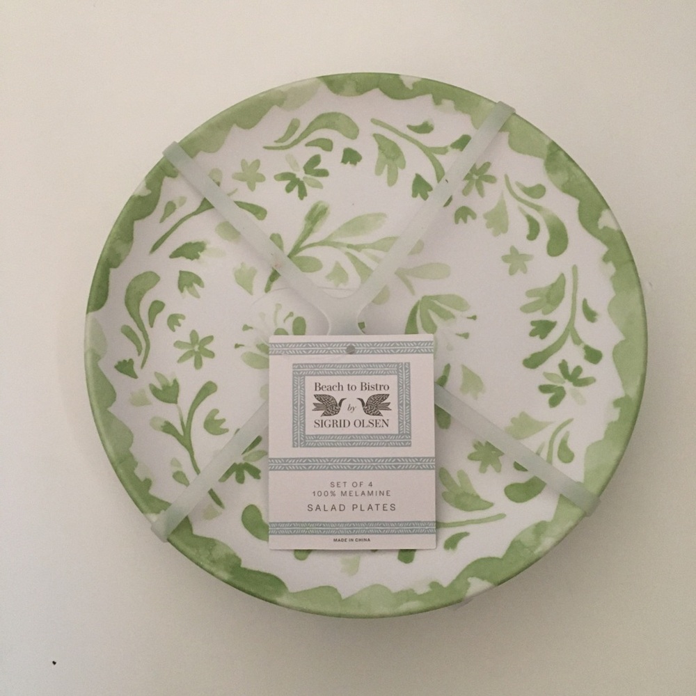 4 Melamine Salad Plates Beach to Bistro by Sigrid Olsen Green Floral